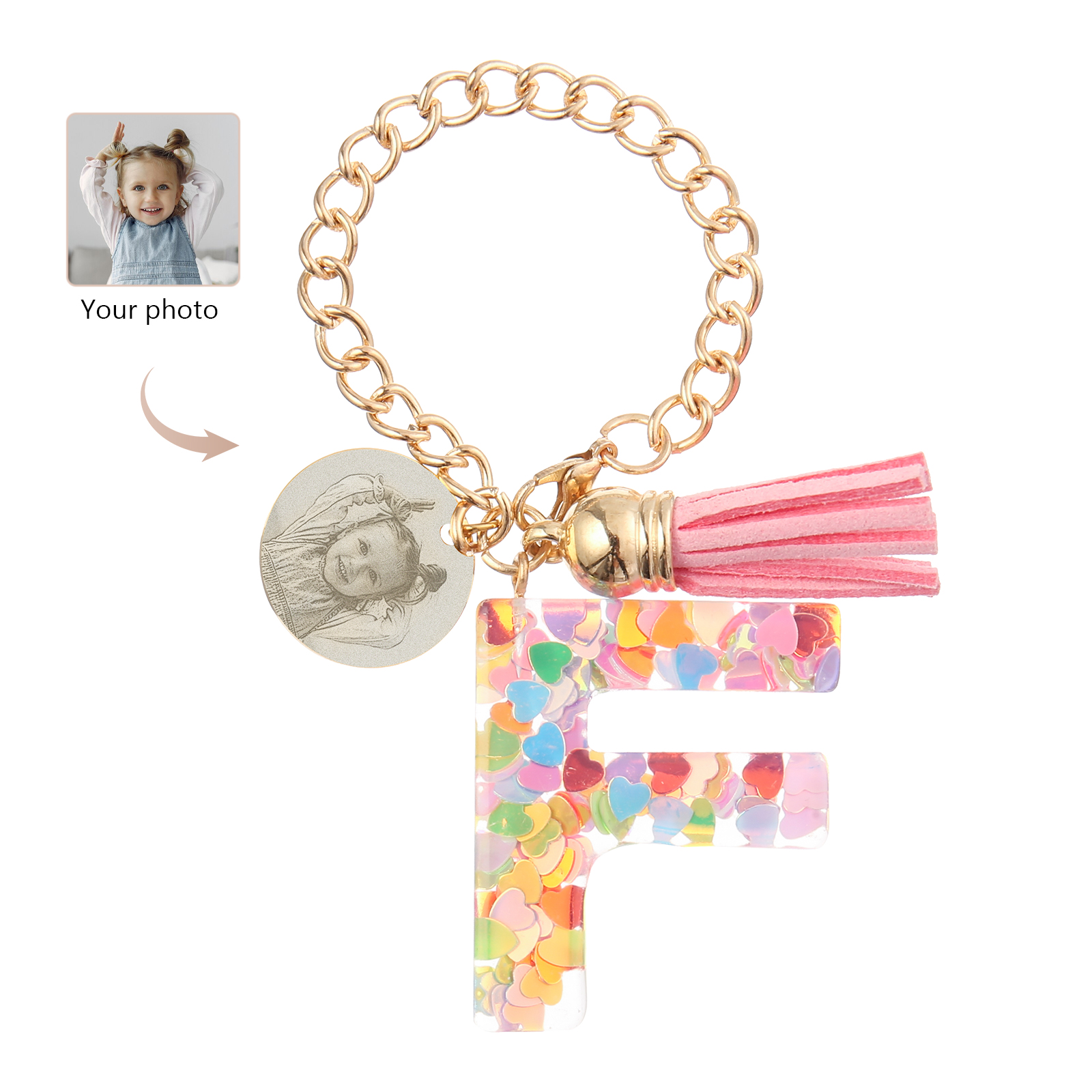 Personalised 26 Letters Pendant Custom 1 Photo Hanging Ornament Back-to-School Gift for Girls-Jessemade AU