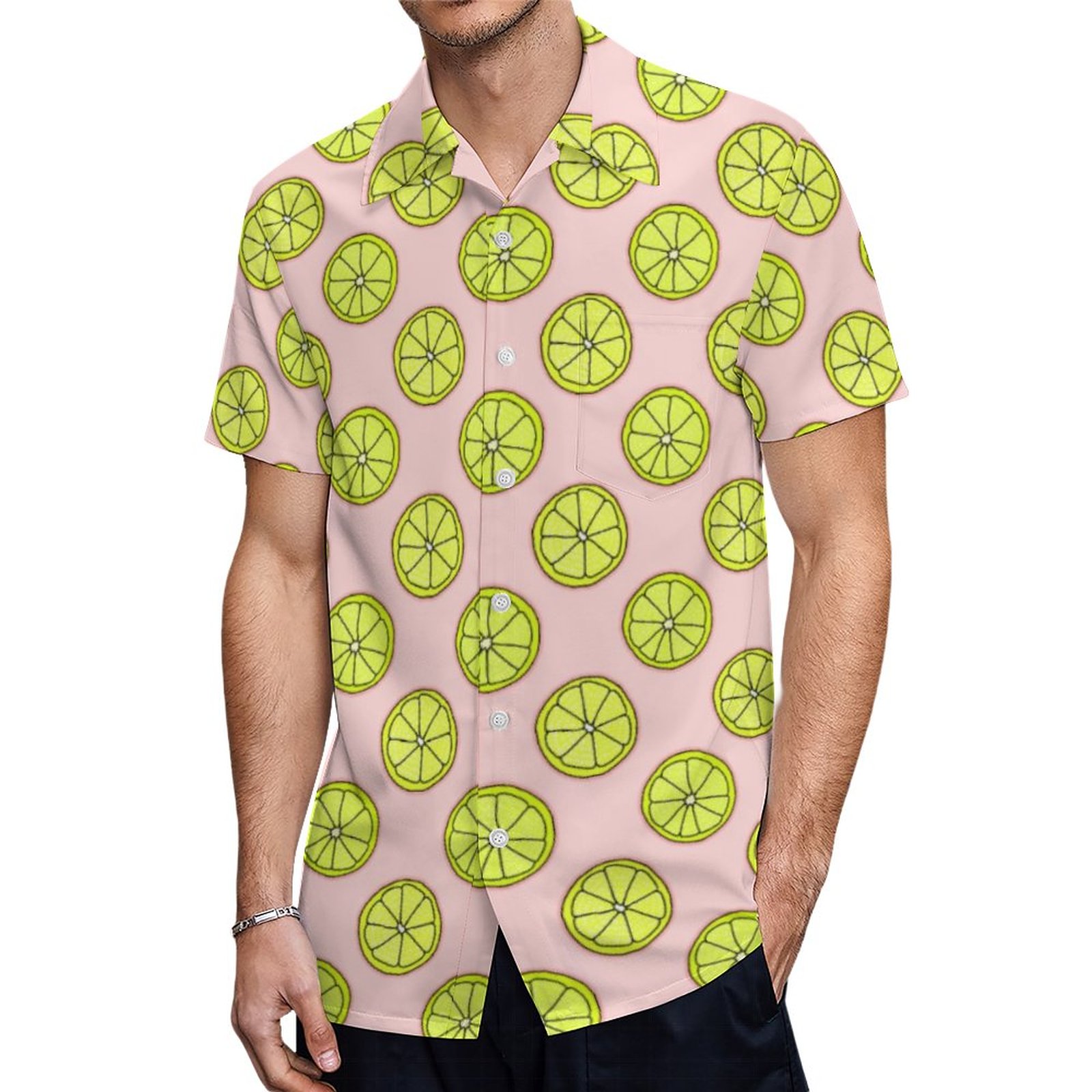 Pink Lemonade Lemon Slice Pattern Blush Hawaiian Shirt Mens Button Down Plus Size Tropical Hawaii Beach Shirts