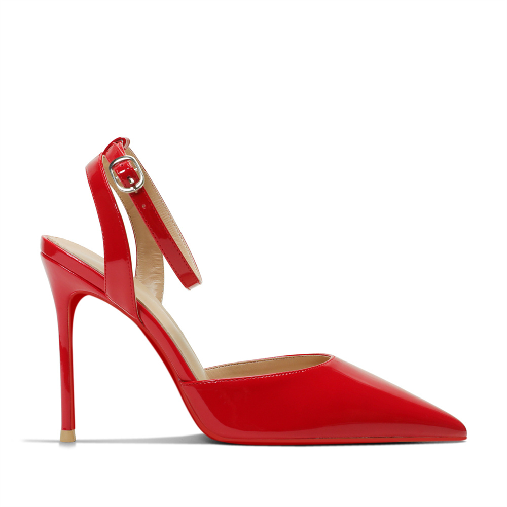 100mm Women's Slingback Ankle Buckle Pointed Toe Red Bottom Wedding Party High Heels-MERUMOTE