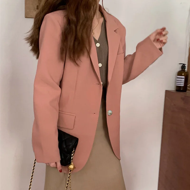 Toloer Toloer New Korean Version Of Autumn And Winter Small Pink Suit Jacket Female Thick Small Suit Suit British Wind Top-Outfit Ideas