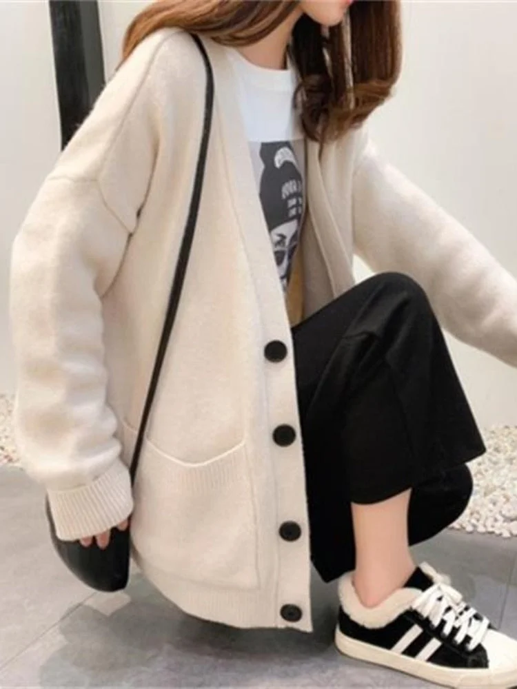 Cardigan Women Spring Autumn Fashion New Knitted Loose Korean Style Fairy Sweater All-match Warm Single Breasted Casual Oversize