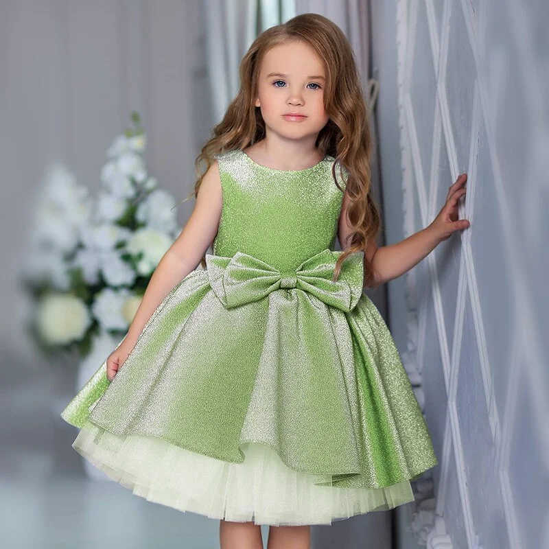 Girls Formal Evening Prom Dresses for Weddings Bow Mesh Dress Princess Costume Girl Birthday Party Gown 4-10 Years vestidos 2021