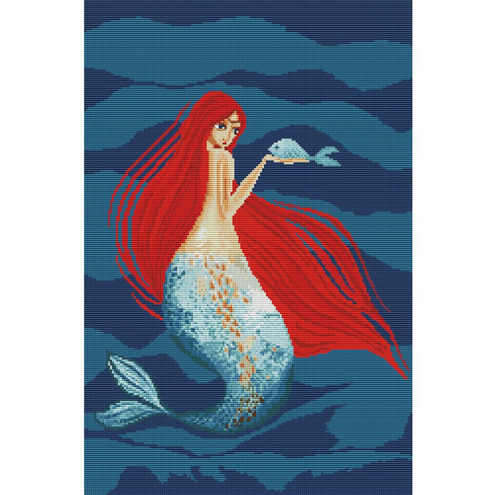 

Redhead Mermaid - 14CT Stamped Cross Stitch - 39*55cm, 501 Original