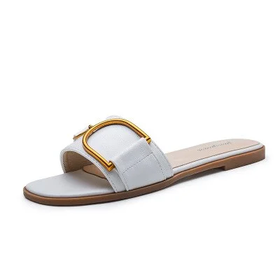 miaoguan New Womens Slippers Leather Square Toe Flats Flip Flops Ladies Slides Summer Sandals Women Shoes Zapatos Fashion Shoes