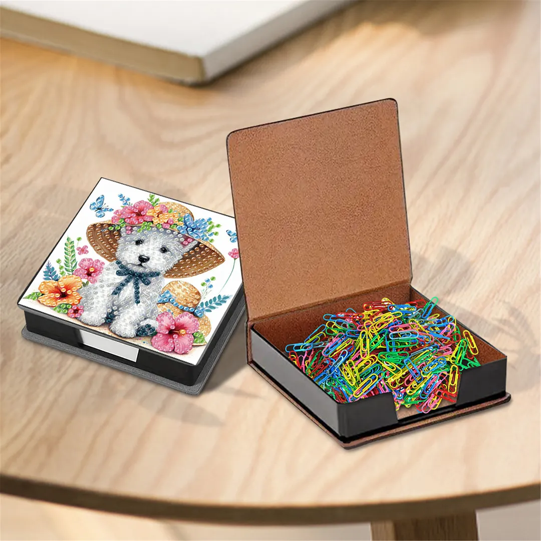 5D Puppy DIY PU Diamond Painting Notecard Box with 160 Sheets Paper Note Holder