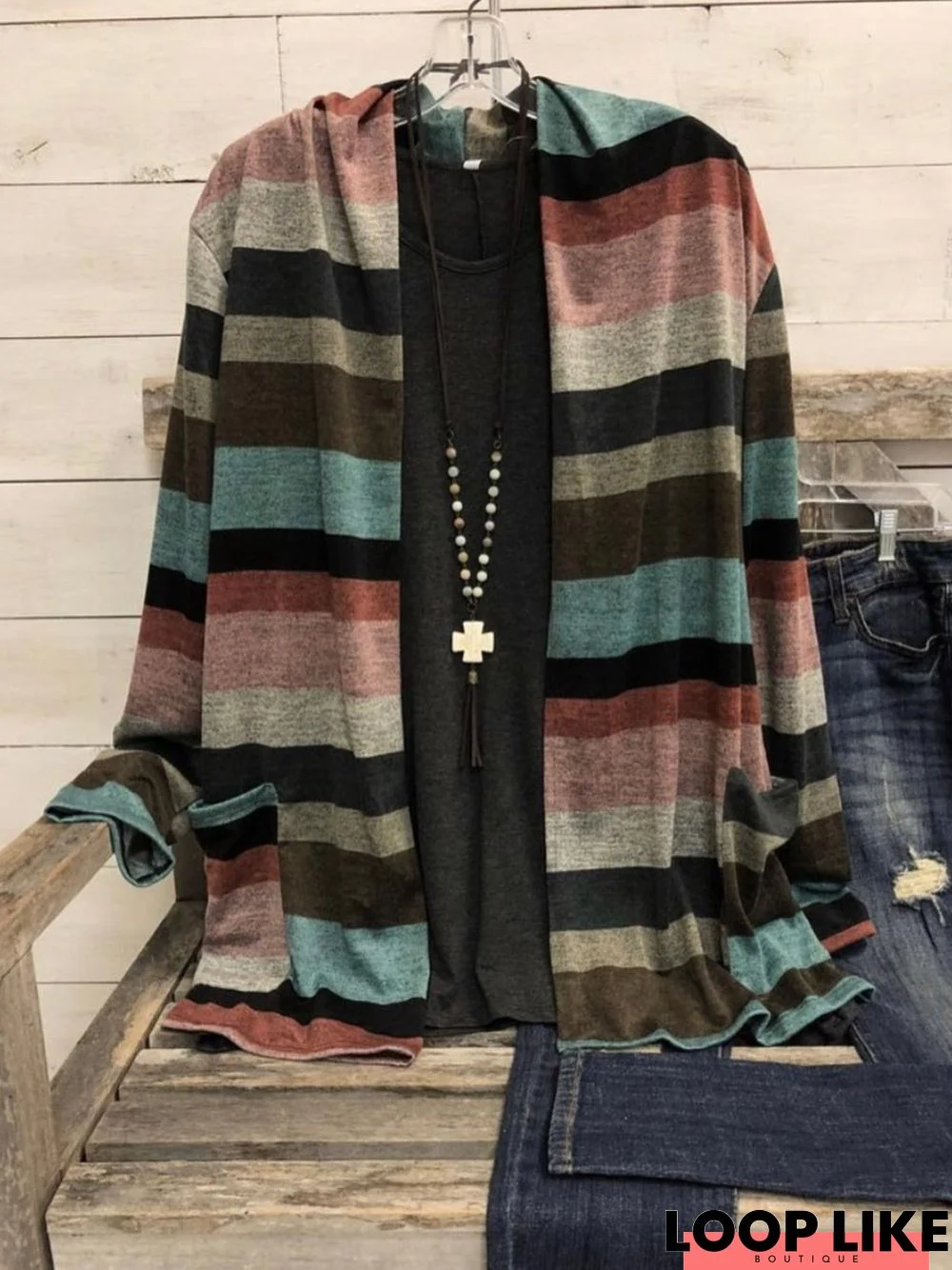 Color-Block Long Sleeve Cotton-Blend Knit coat