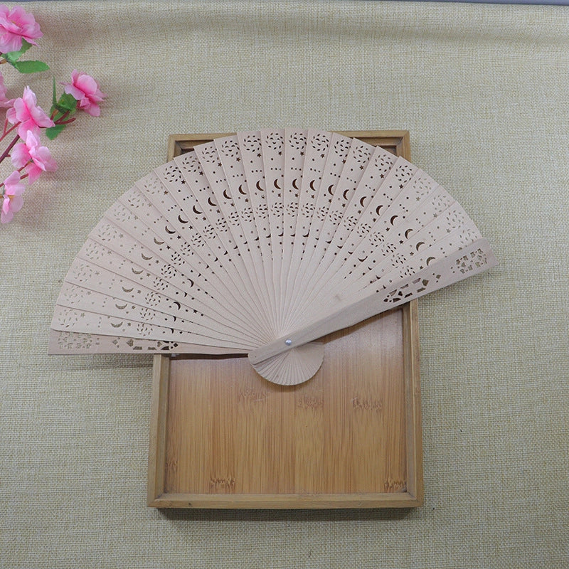 Wooden Fan Chinese Sandalwood Fan Antique Portable Hollow All Wooden Fan Vintage Daily Folding Fan Women’s Folding Fan