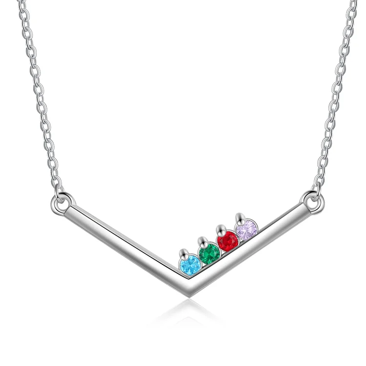 Personalized Bar Necklace with 4 Birthstones Family Necklace