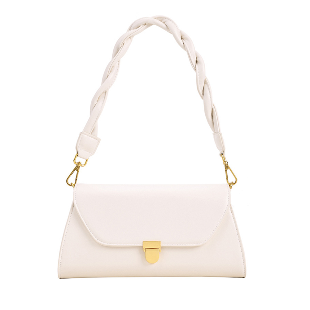 

Leather Shoulder Underarm Bag Women Solid Woven Strap Chain Handbag, White, 501 Original