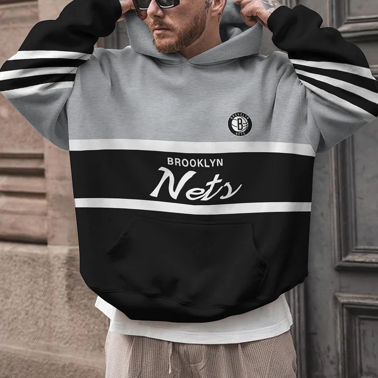 Brooklyn Nets Printed Hooded Pocket Pullover Hoodie