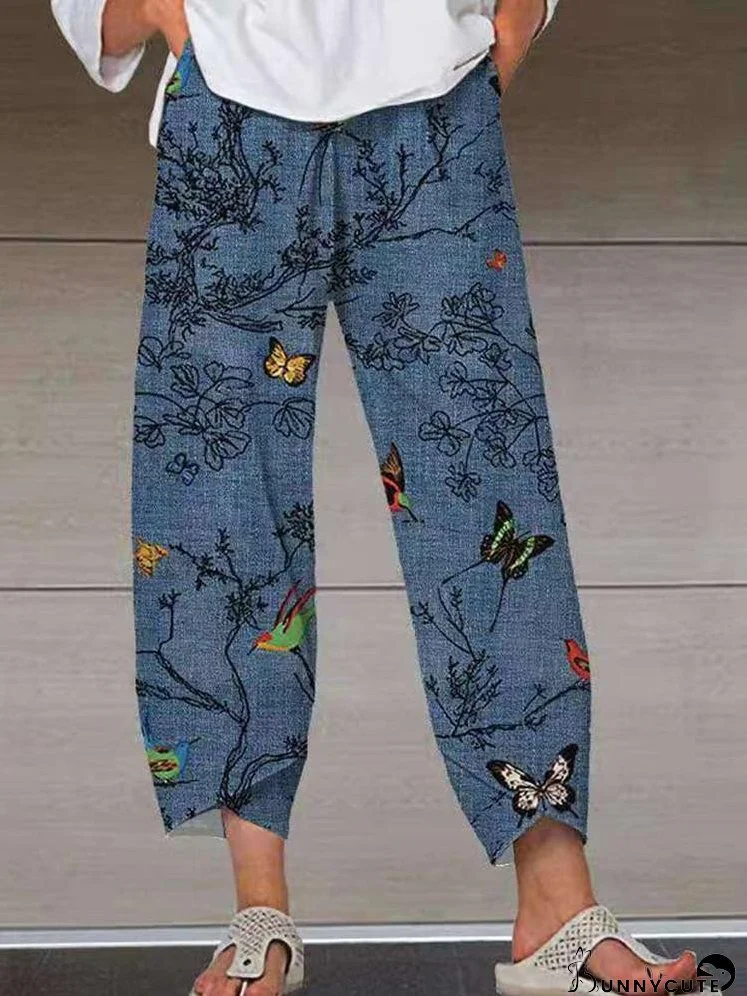 Printed Butterfly Casual Lantern Pocket Trousers for Women