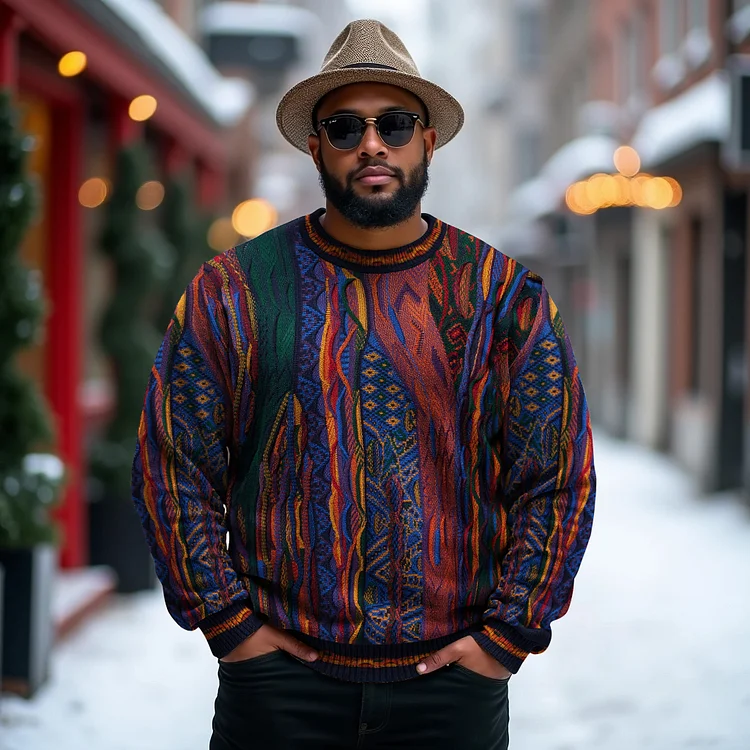 VChics Men's Plus Size Ethnic Graphics Knit Jacquard Christmas Gifts Sweater
