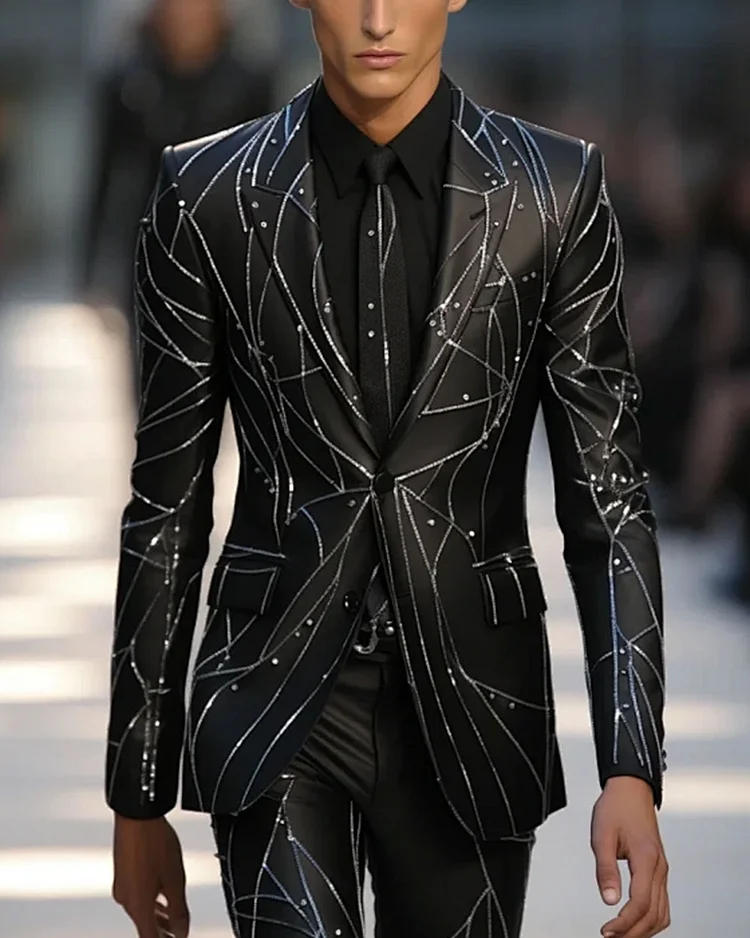Men's Black Rhinestone Long Sleeve Blazer