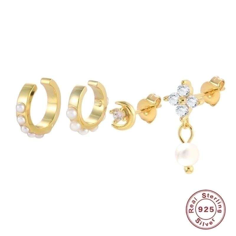 1 Set 925 Sterling Silver Gem Geometric Earrings Ear Studs