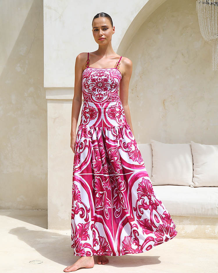Sling Classic Majolica Series Pattern Print One Piece Swimsuit and Skirt or Shorts