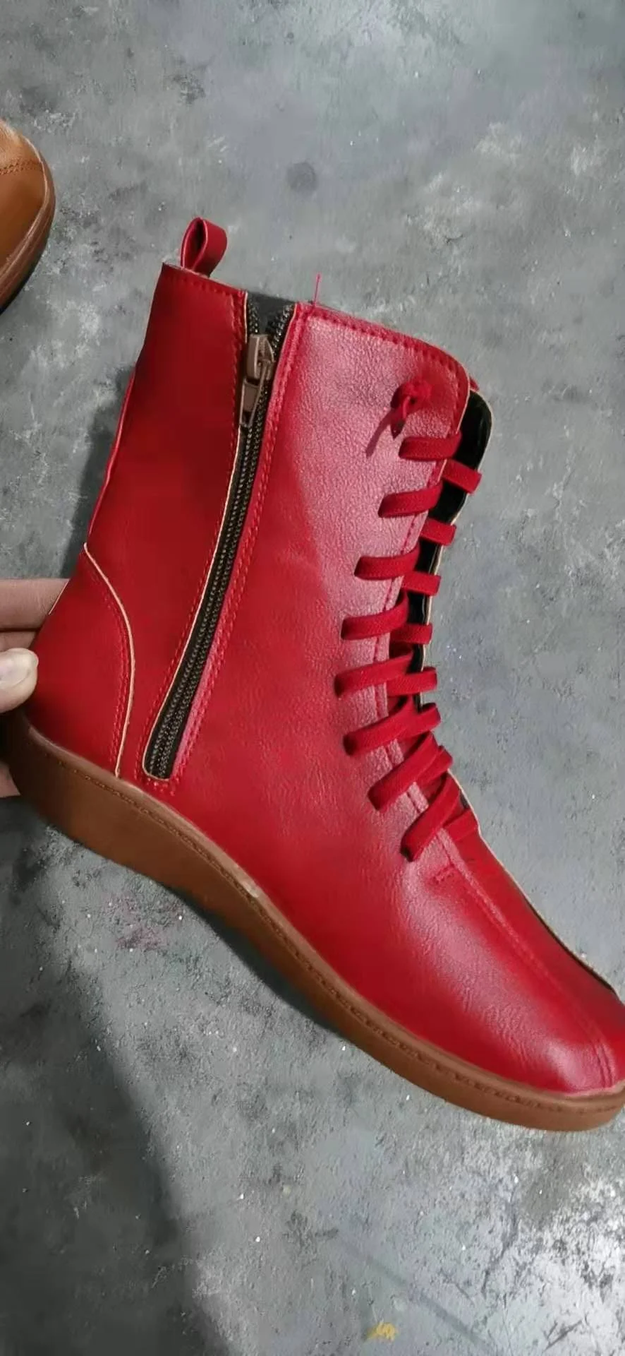 Women Autumn Vintage Zipper Lace Up Ankle Boots Ladies Retro Leather Shoes Woman High Top Shoes Women's Female Fashion Footwear