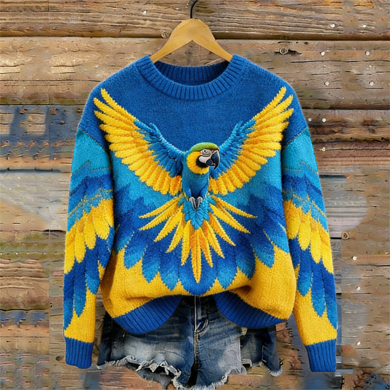 Macaw Parrot Inspired Wings Cozy Knit Sweater wearshes