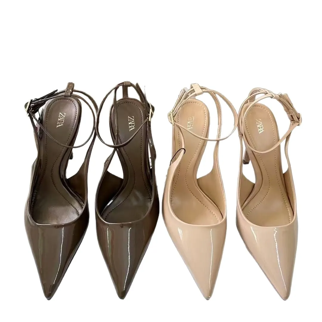 Breakj Breakj Same Pointed Light Mouth Back Empty Single Shoes 2025 Spring And Autumn New Baotou Sandals With High Heels Apricot Color Woman
