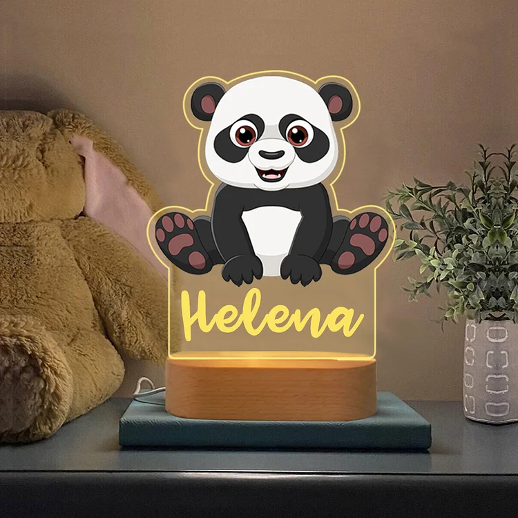 Personalized Panda Night Light Custom Name  LED Lamp for Kids