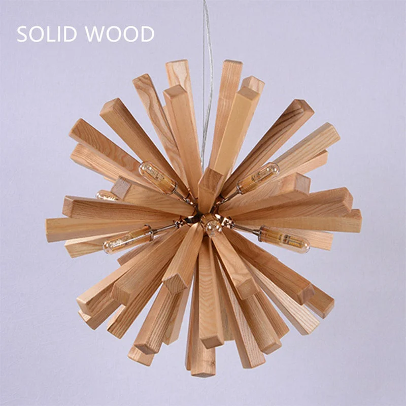 Nordic Wood Chandelier Dandelion-Shaped Pendants Lights For Bedroom