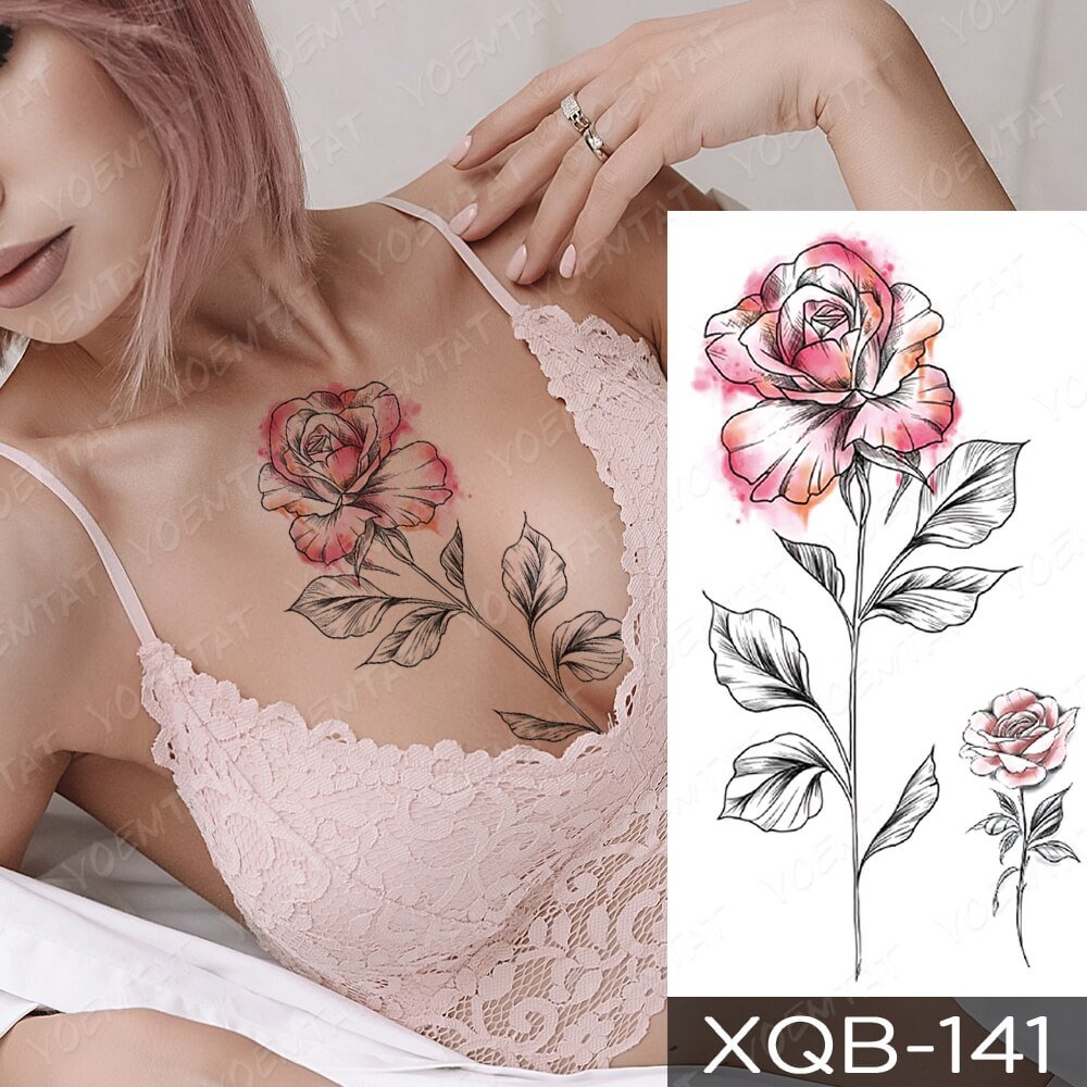 Gingf Temporary Tattoo Sticker Line Rose Flowers Flash Tattoos Dreamcatcher Bird Lotus Body Art Arm Fake Sleeve Tatoo Women