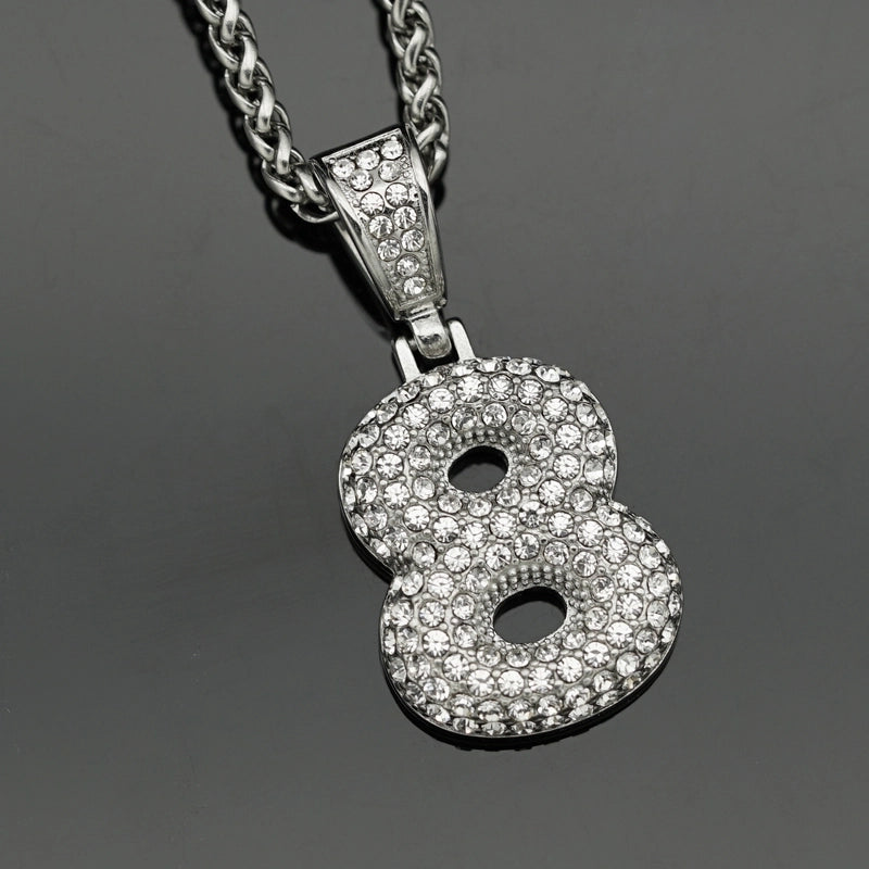 Basic Number Stainless Steel Plating Inlay Artificial Diamond Charms Necklace