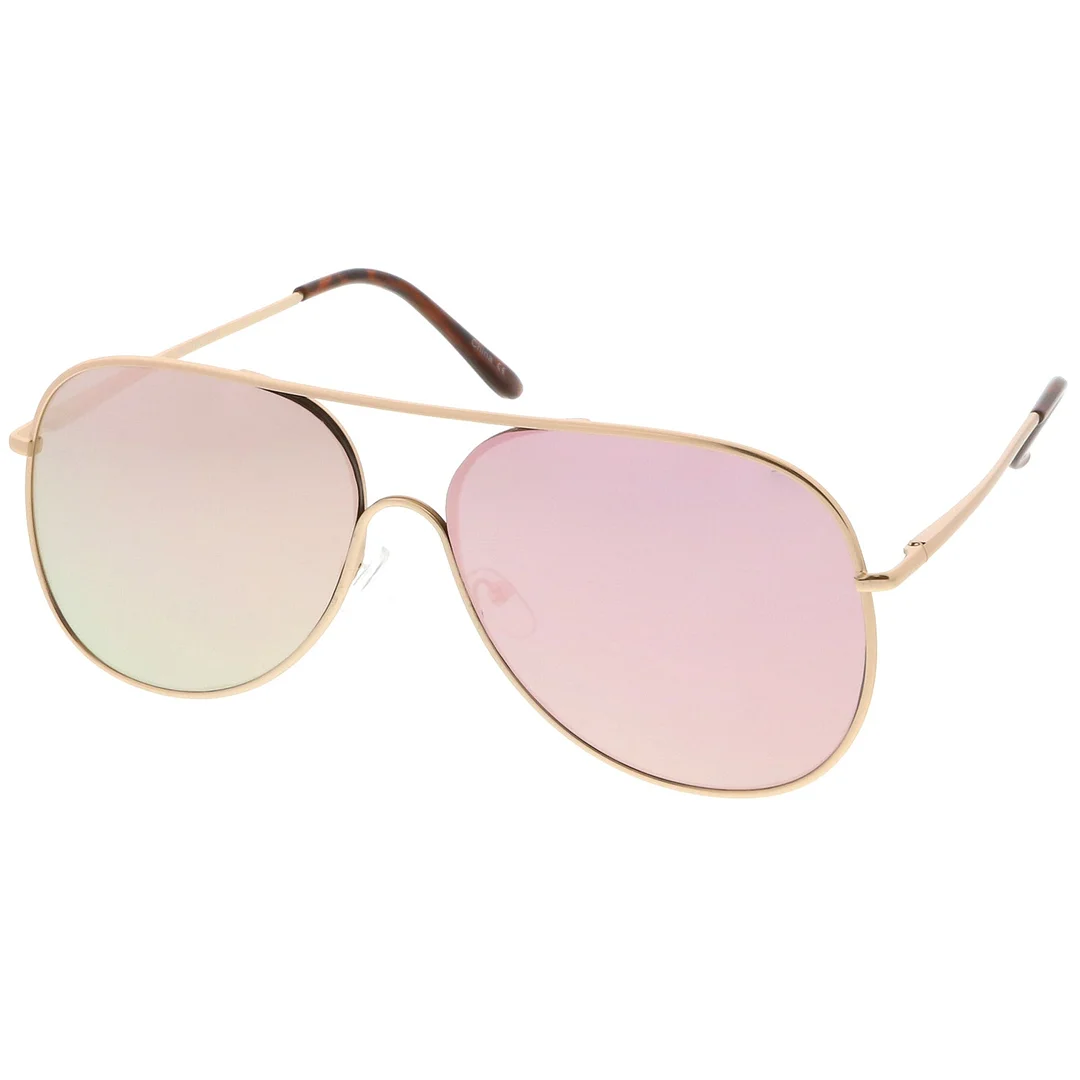 Oversize Metal Aviator glasses Semi Rimless Teardrop Mirrored Flat Lens 62mm