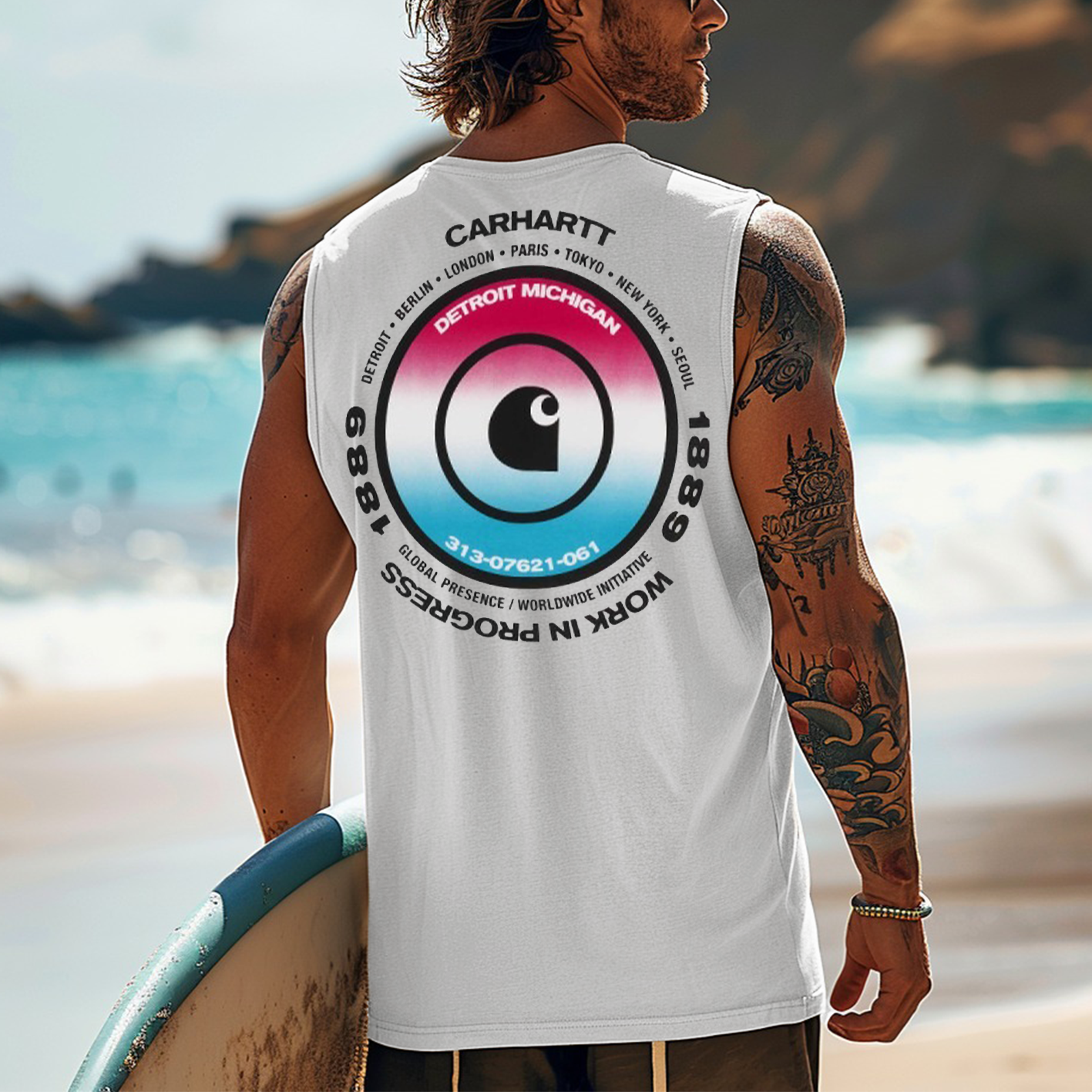 Men's Vintage Surfing Oversized Print Tank Top / TECHWEAR CLUB / Techwear