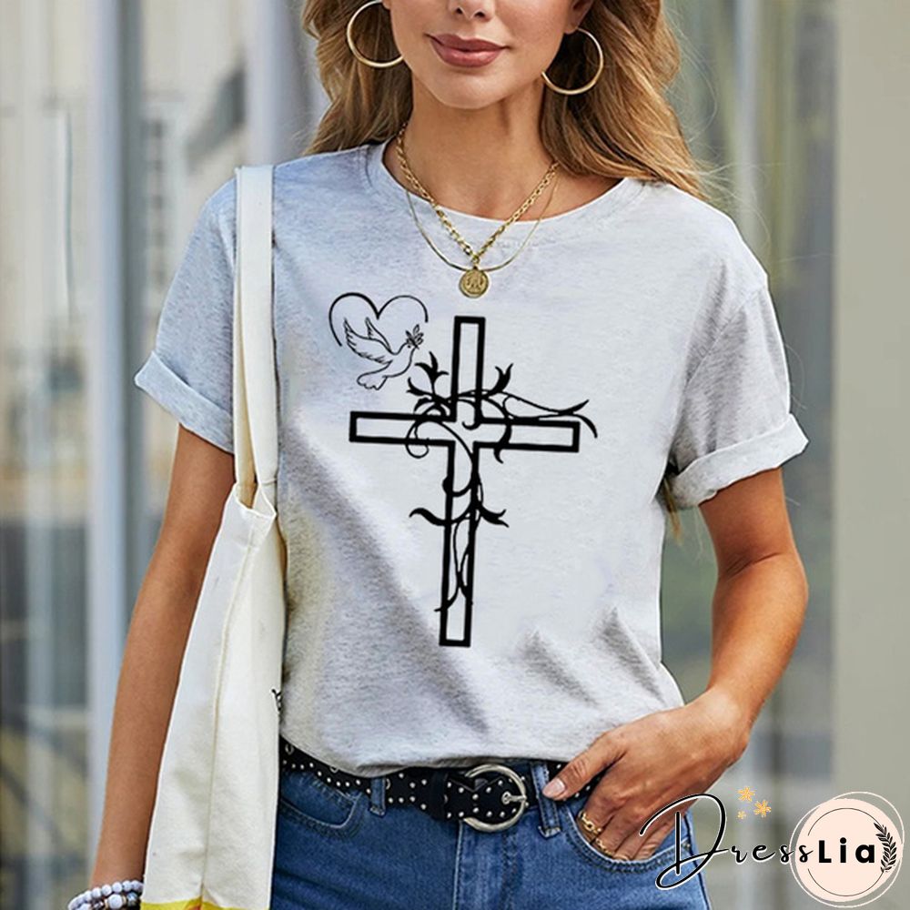 Womens Crew Neck Tees Shirts Summer Tops Christian Solid Color Graphic Tshirts God Faith