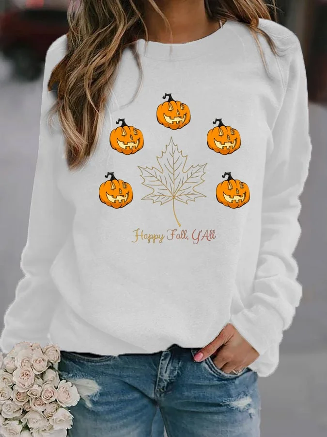Women's Vintage Happy Fall Y'All Pumpkin Design Sweatshirt