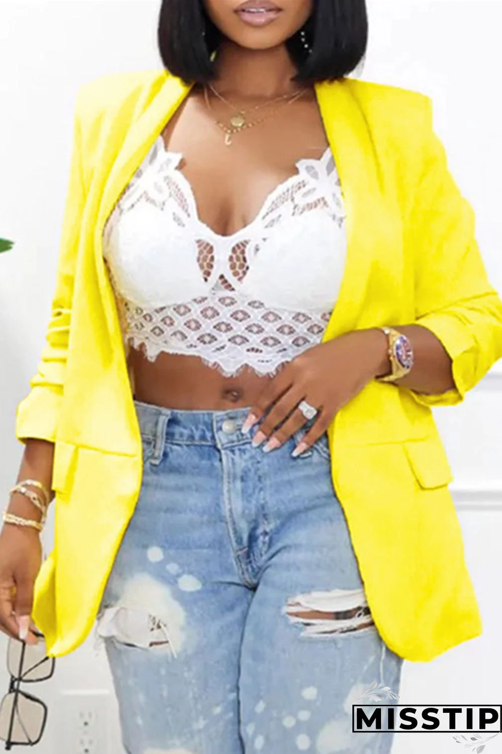 Black Fashion Casual Solid Patchwork Cardigan Turn-back Collar Outerwear