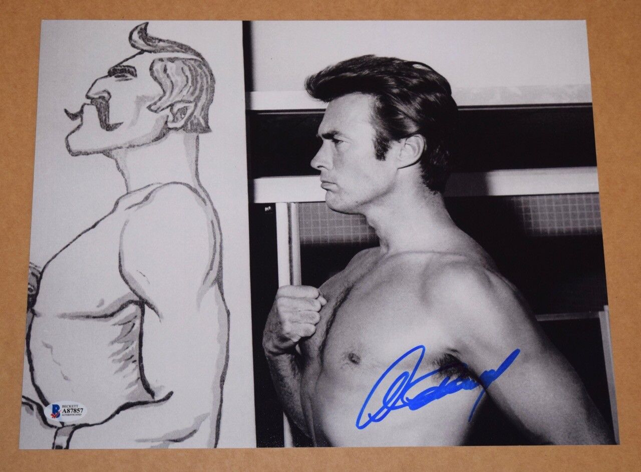 Clint Eastwood Signed Autographed 11x14 Photo Poster painting Shirtless Pose Beckett BAS COA