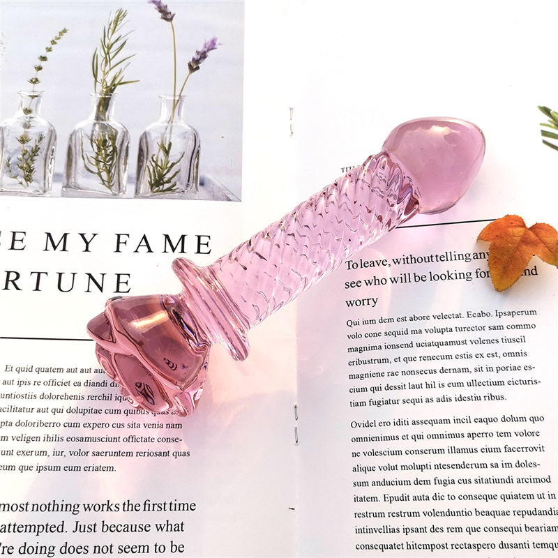 Clear Pink Rose Glass Butt Plug & Dildo