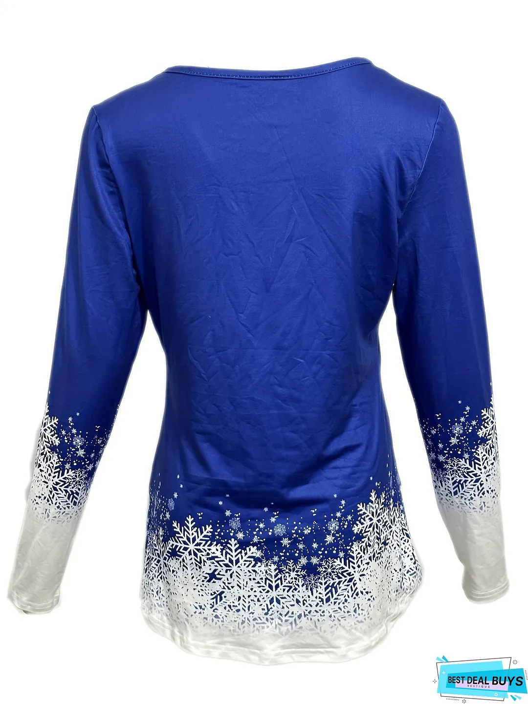 Christmas Graphic Print V Neck T-Shirt, Casual Long Sleeve Top For Spring & Fall, Women's Clothing