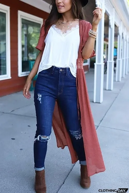 Half Sleeve Lace Up Cardigan