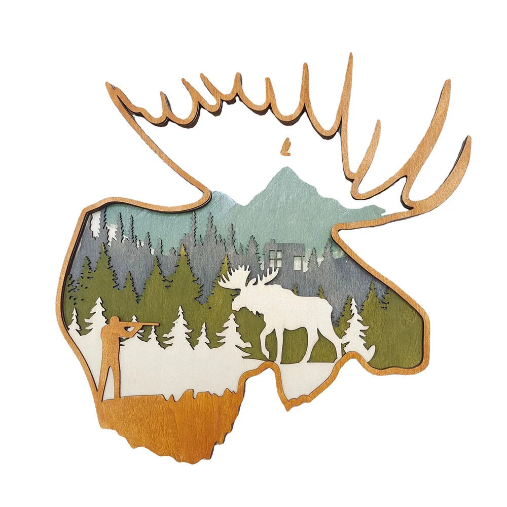 Purexcellent&trade; New creative home desktop wood carving moose head handicraft decoration