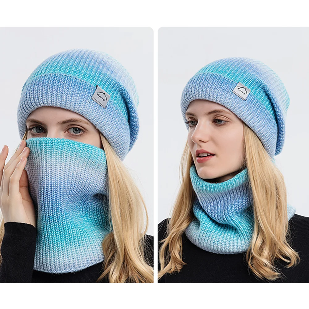 Tie Dye Winter Warm Knit Beanie Hat Scarf