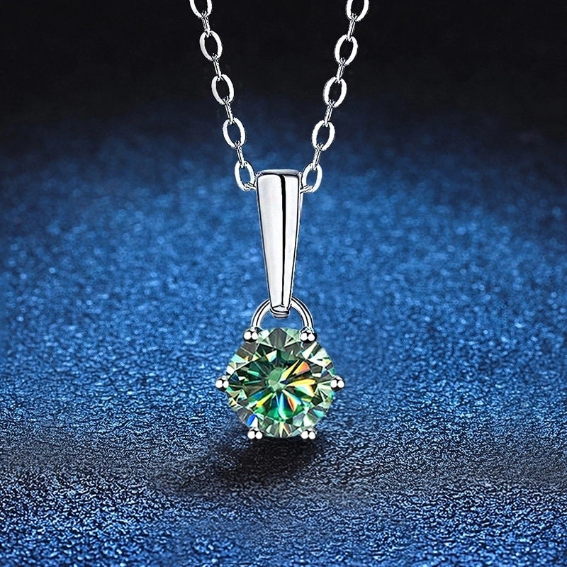 1.0ct Round 925 Sterling Silver Moissanite Plating Inlay Geometric Lab-Grown Diamond Necklace