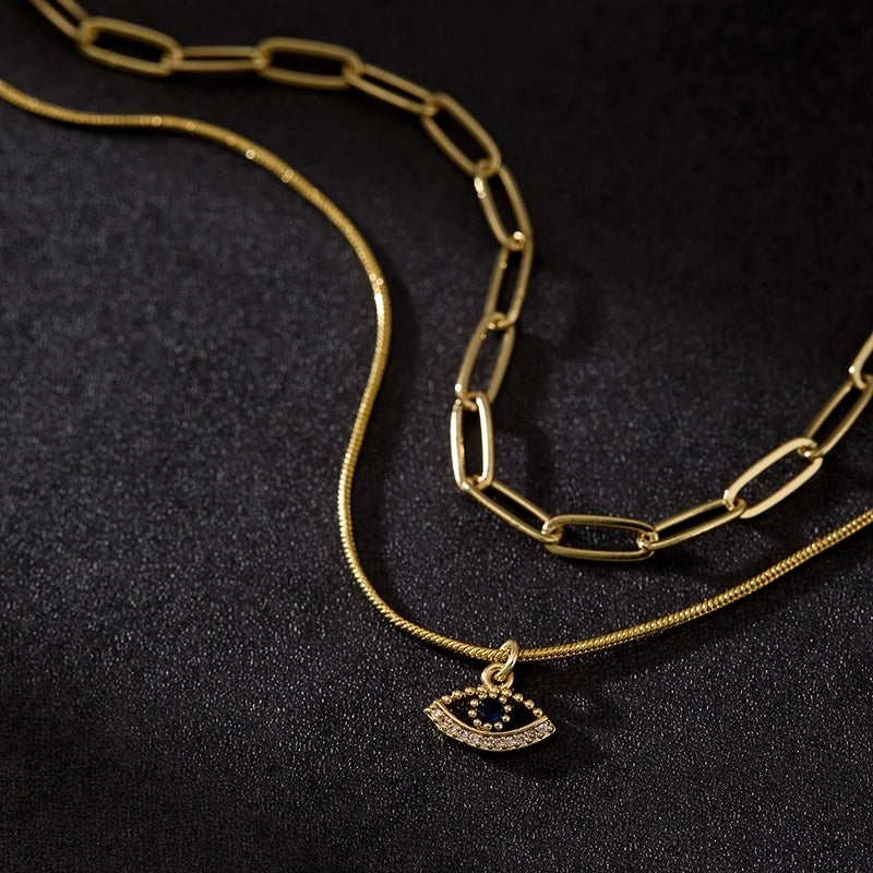 Copper 18K Gold Plated Inlay Geometric Zircon Necklace