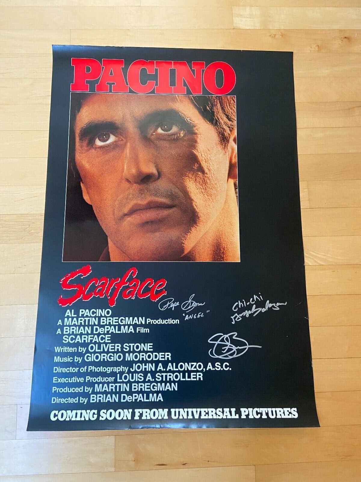 * SCARFACE * signed 27x40 movie poster * STEVEN BAUER, SERNA & SALAZAR * COA * 9