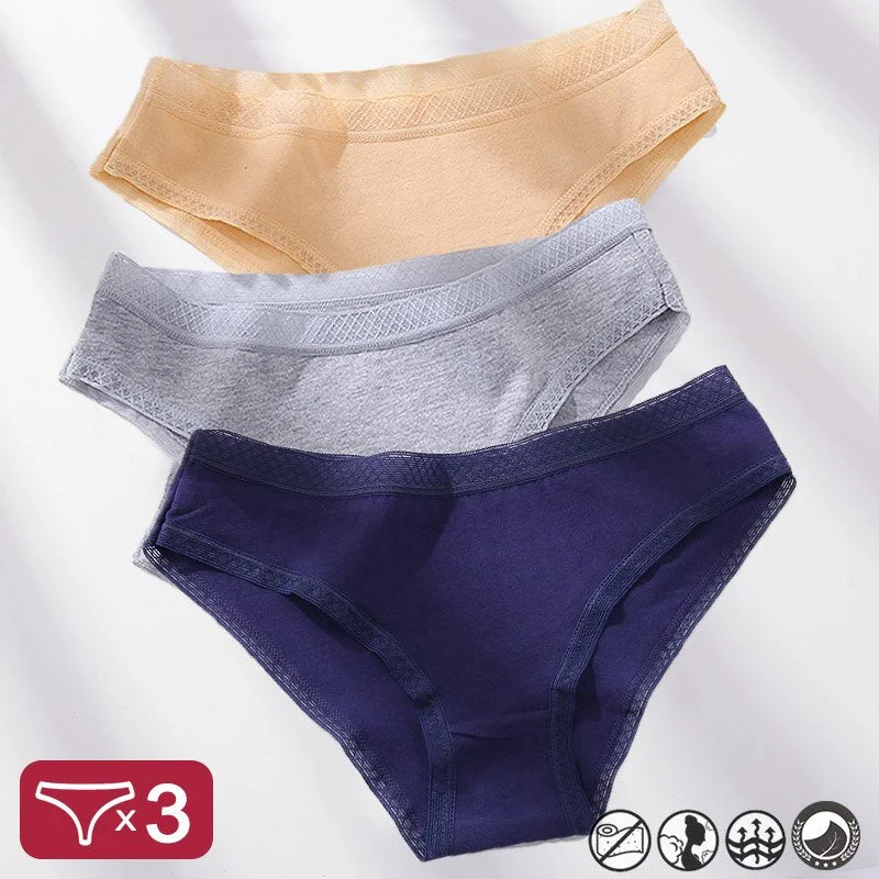 3PCS/Set Mesh Waistband Cotton Panties Women's Briefs Underwear Sexy Lingerie Panties Female Underpants Solid Color Girls Pantys