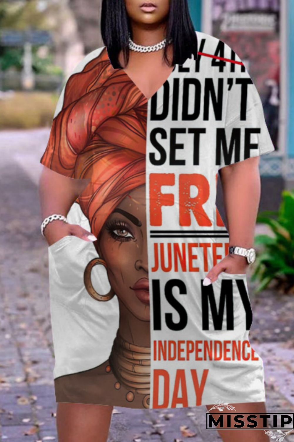 Army Green Fashion Casual Print Basic V Neck Short Sleeve Dress