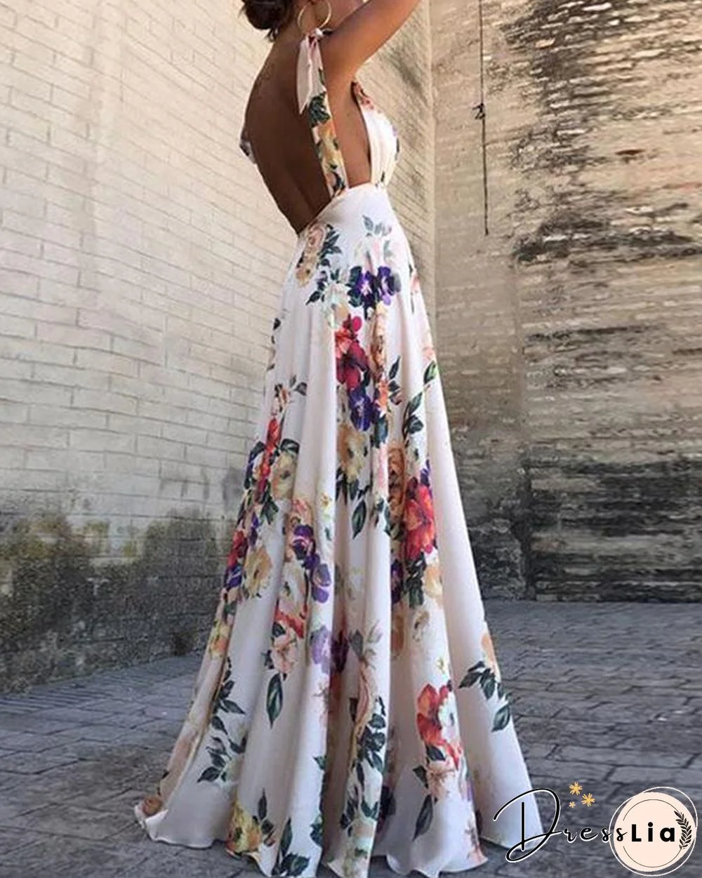 Sexy New Backless Floral Print Maxi Dress