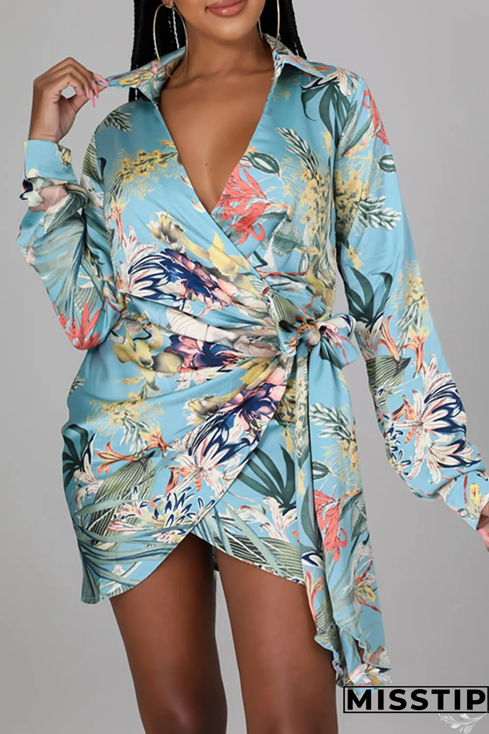 Cream White Casual Print Patchwork Turndown Collar Shirt Dress Dresses