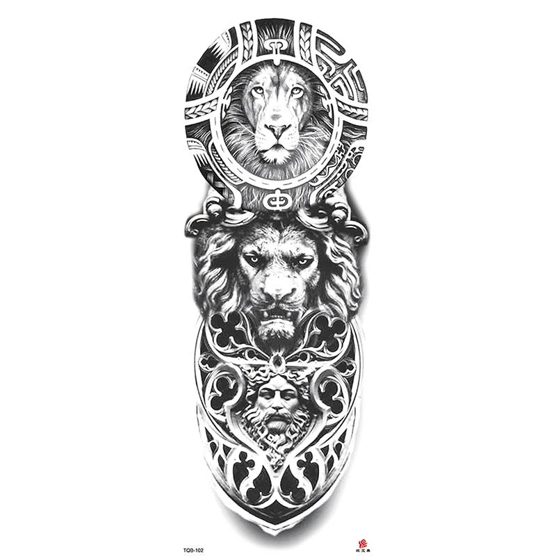 Full Arm Temporary Tattoos Sleeve for Men Women Realistic Fake Tatoo Warrior Lion Mechanical Skull Wolf Rose Tatto Sticker Totem