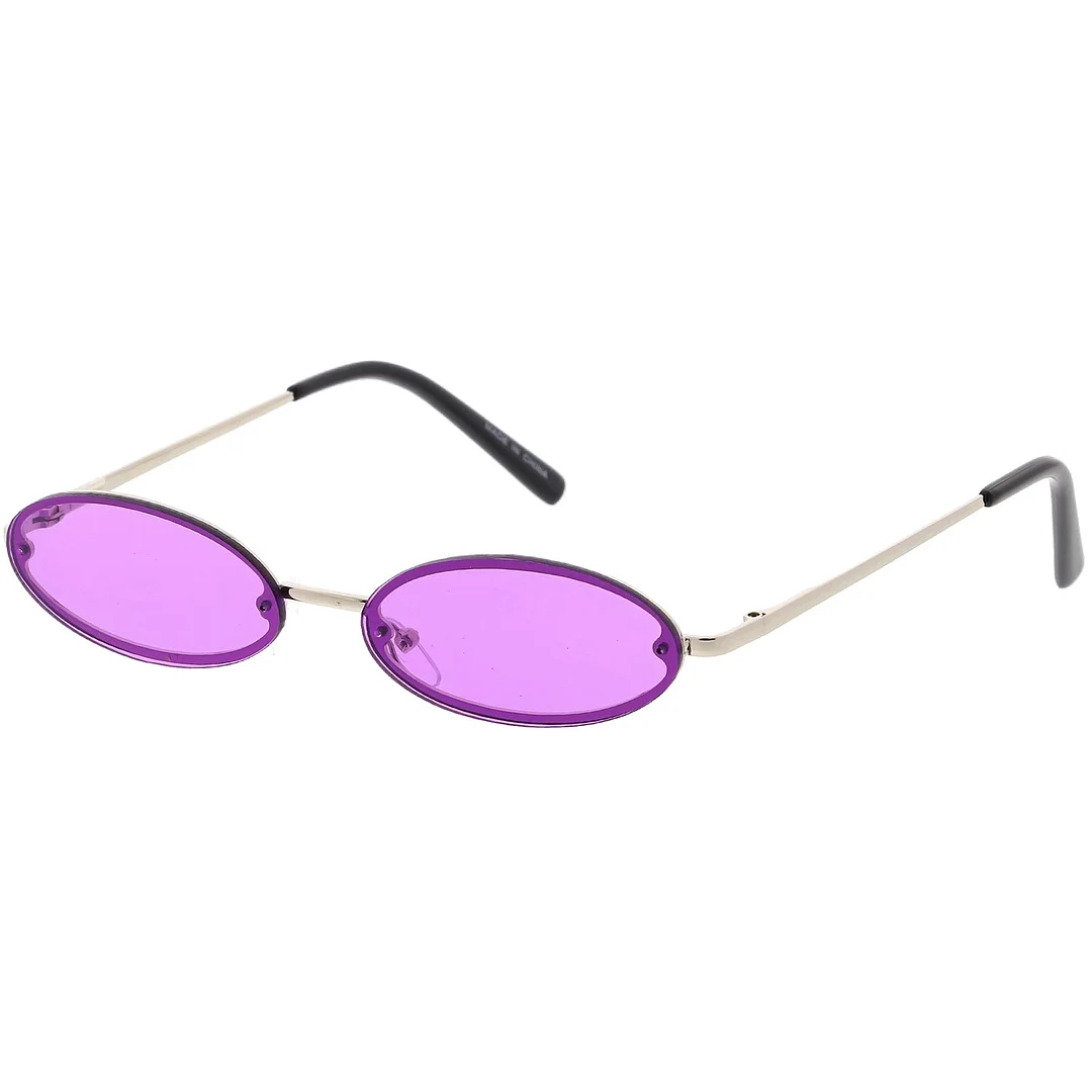 Retro Small Rimless Oval glasses Slim Arms Color Tinted Lens 54mm