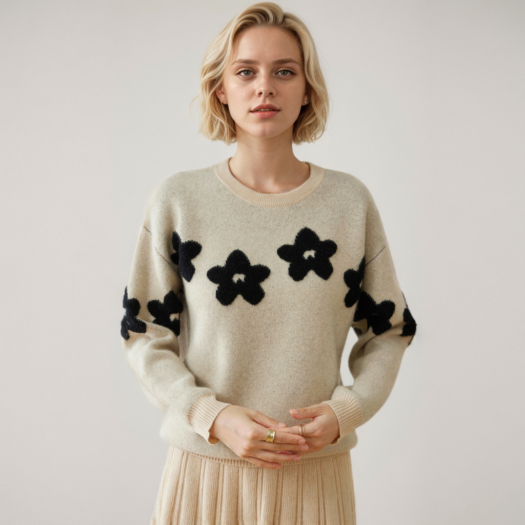 Flowers Pattern Women's Cashmere Sweater REAL SILK LIFE