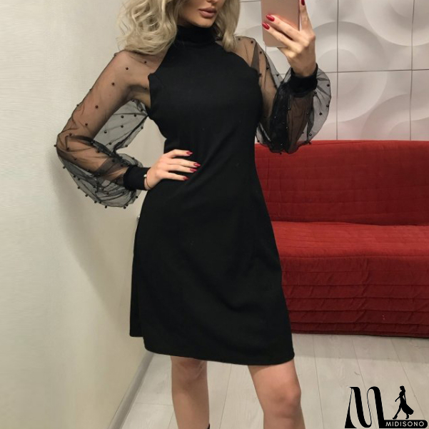 MidiSono - Long Sleeve Slim High-Necked Hip Dress