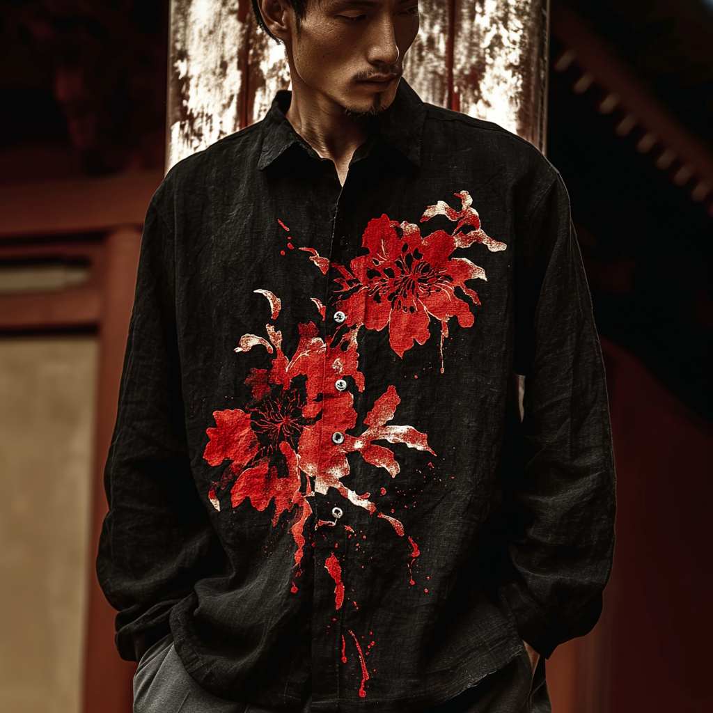 Japanese Art Violent Aesthetics Style Retro Linen Shirt elevenforest