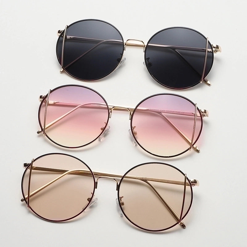 Fashion Round Frame Metal Temple Street Shot Hip Hop Sunglasses